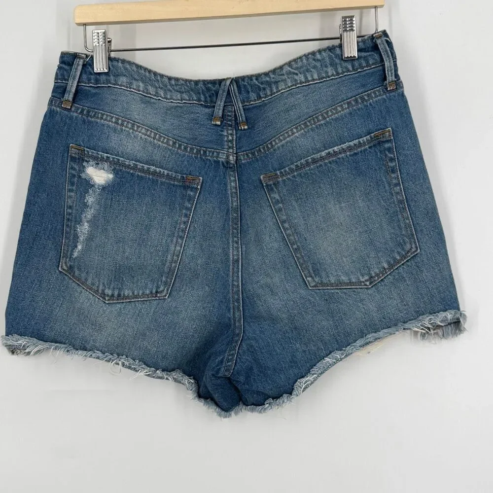Good American Blue Bombshell Button Fly Distressed Denim Cutoff Shorts Size 6/28